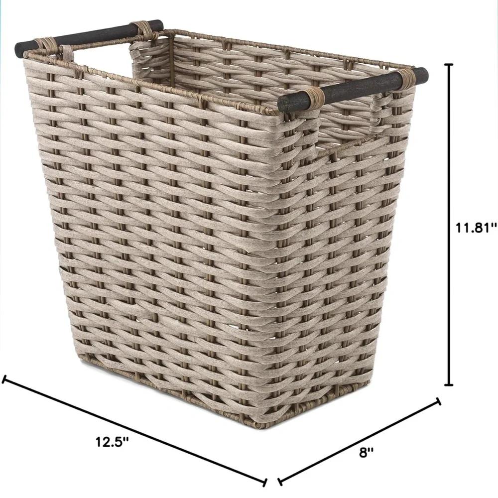 WHITMOR NWT wastebasket with wood handles -11.81”